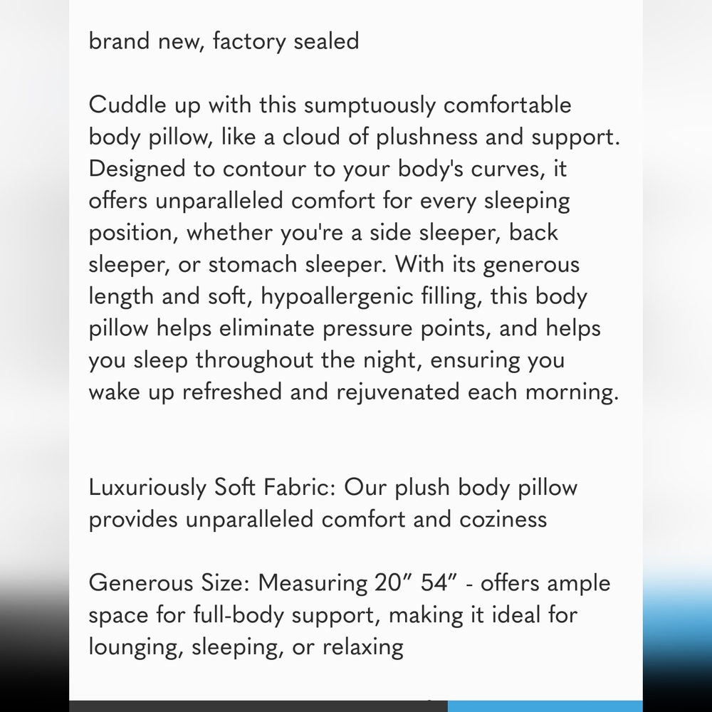Sutton Place Whisper Body Pillow, new - Picture 4 of 6